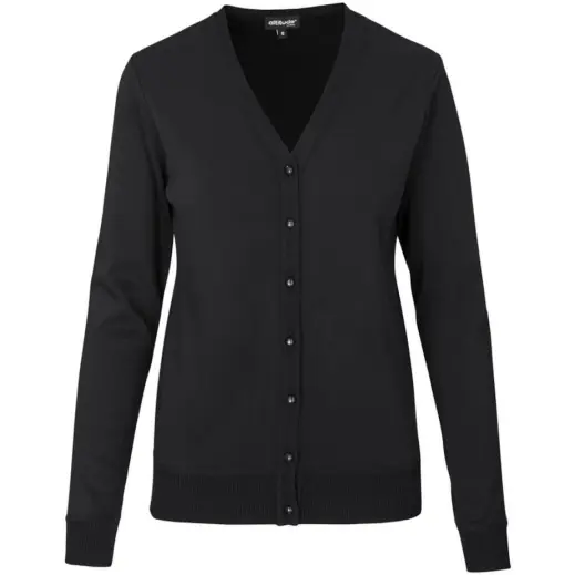 Ladies Quantum Low Pill Cardigan Black Front